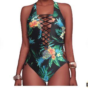 Holipick Women Sexy 1pc Lace up Plunge Swimsuit